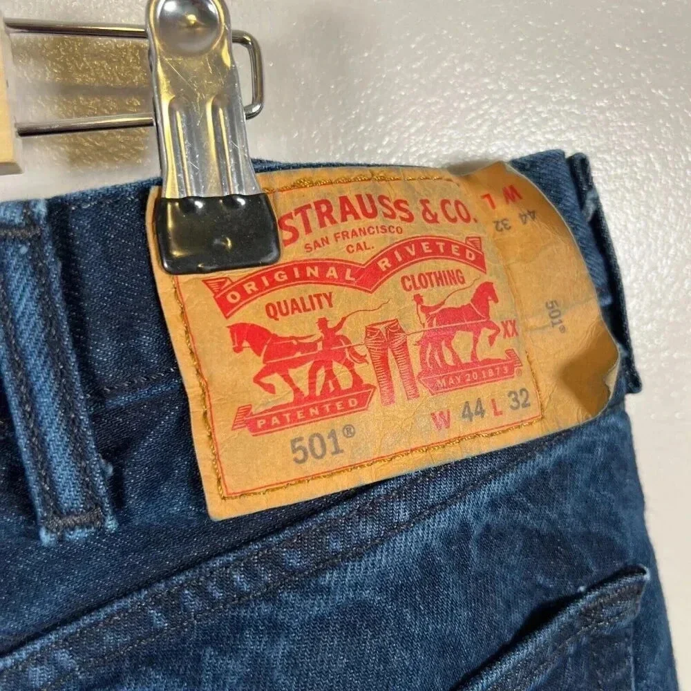 Levi's 501 Jeans Mens Size 44x32 Actual 41x30 White Cone Denim Dark Wash Blue